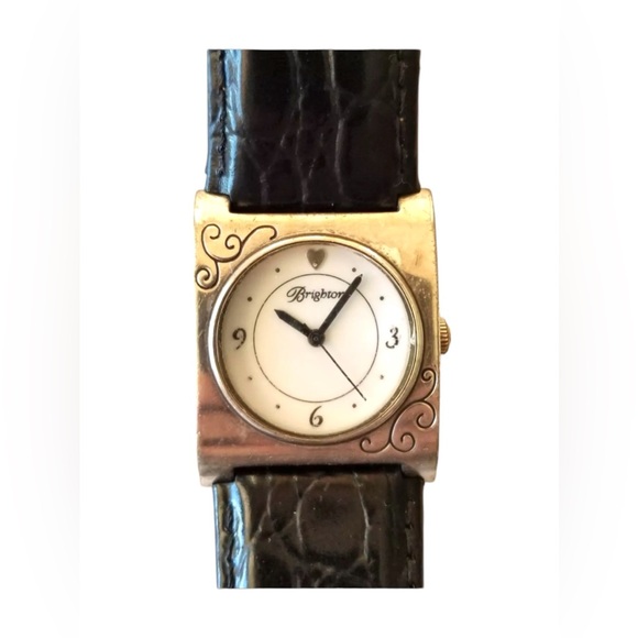 Brighton Traverse Silverplate Watch Black Leather Band 6" -7.5" Running 1331 - Picture 4 of 5